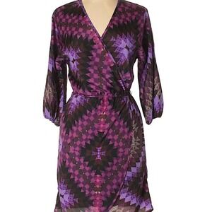 Veronicam Wrap Dress Women S Purple Silk Charmeuse Geometric Kaleidoscope Mini